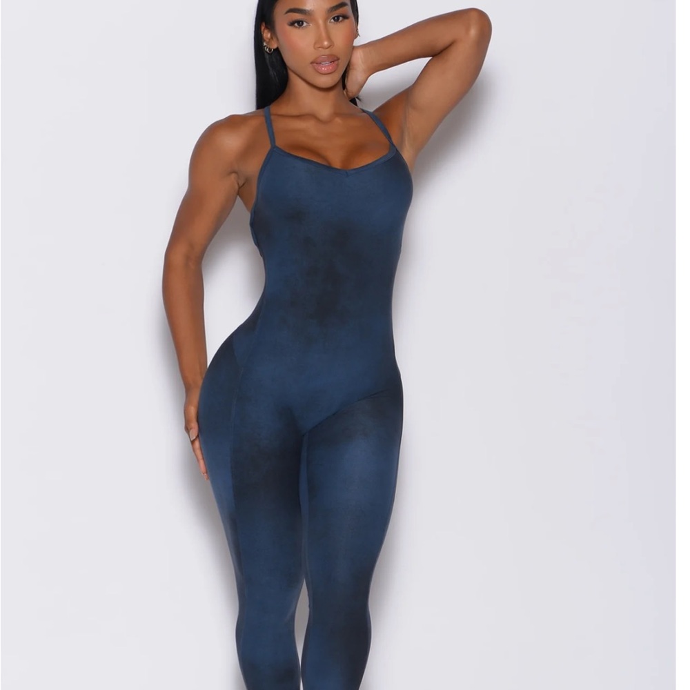 Bombshell Sportswear Navy Blue Athletic Jumpsuit with Spaghetti Straps